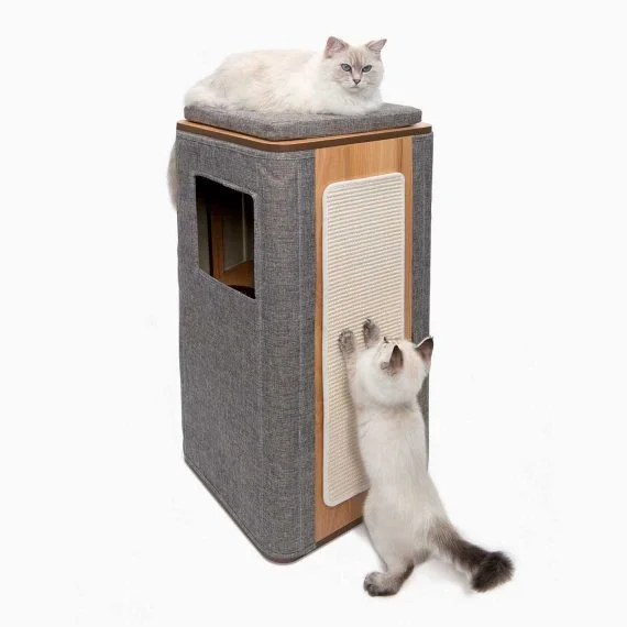 Catit Vesper Cubo Tower - Stone - 42.5 x 42.5 x 87.5 cm (17 x 17 x 34 in)