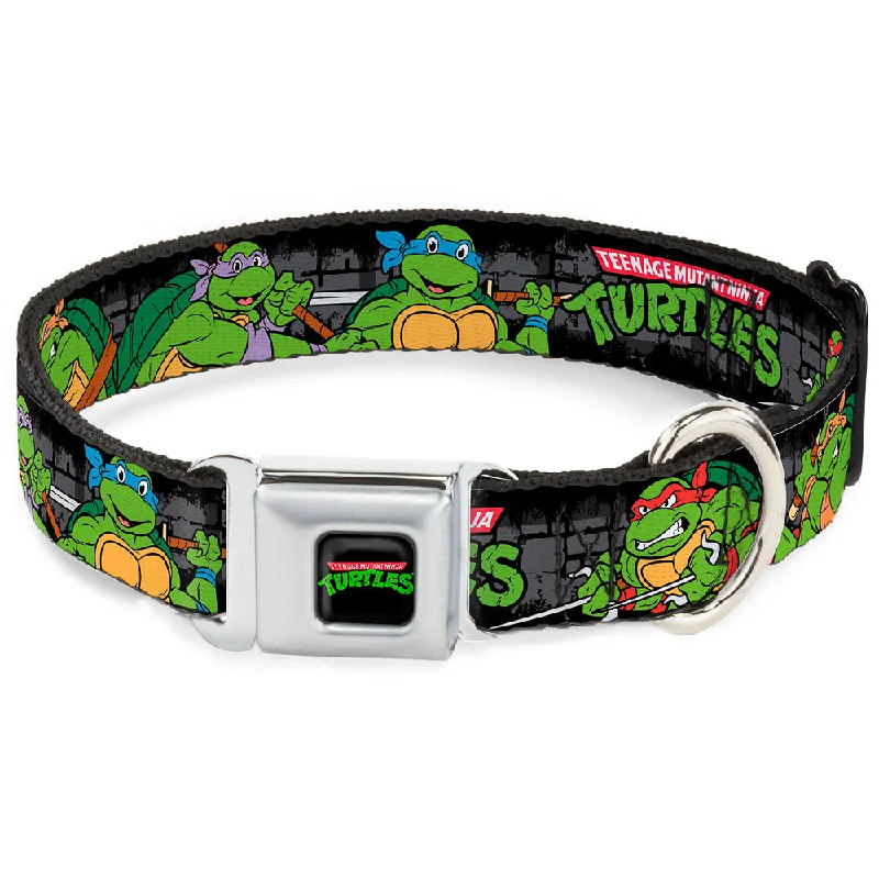 Classic TEENAGE MUTANT NINJA TURTLES Logo Seatbelt Buckle Collar - Classic TEENAGE MUTANT NINJA TURTLES Group Pose4 in Sewer/TMNT Logo