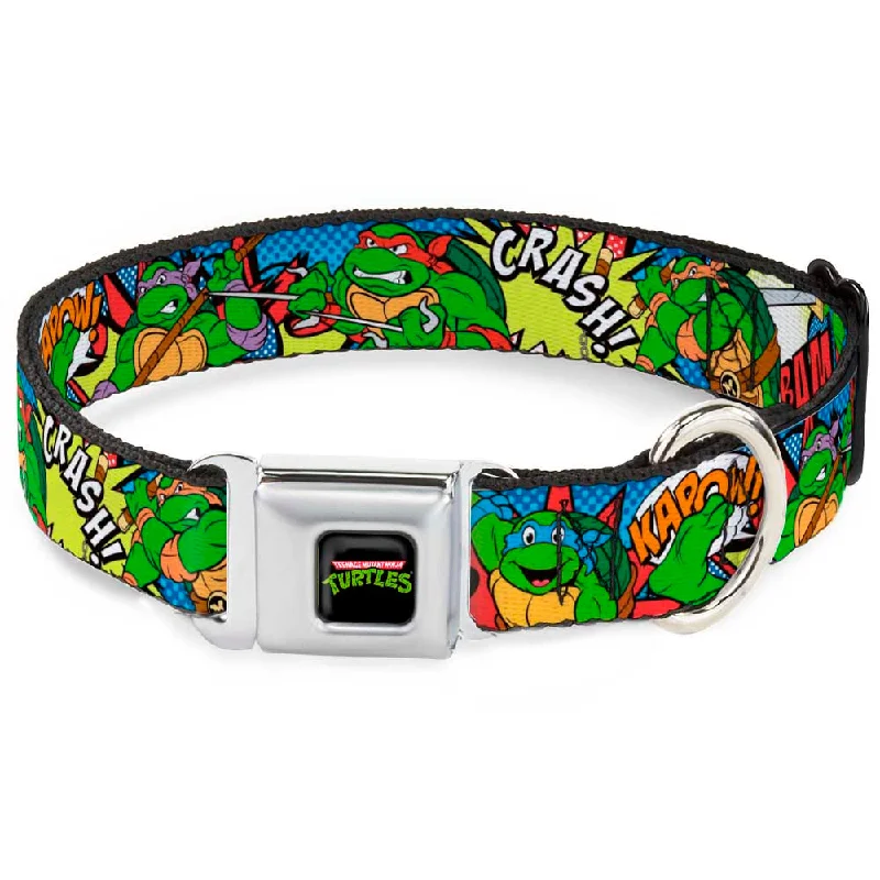 Classic TMNT Logo Full Color Seatbelt Buckle Collar - Classic Teenage Mutant Ninja Turtles Action Poses/Action Bubbles Dots Blues