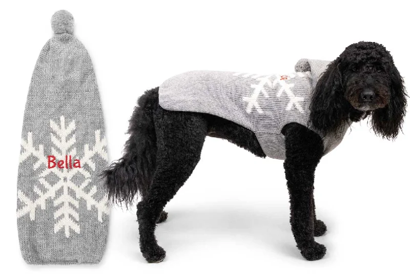 Snowflake Dog Sweater with Hood, Personalized