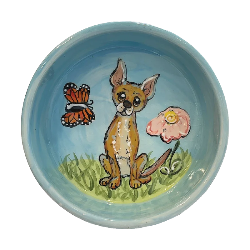 Chihuahua Hand-Painted Blue Pet Bowl by Debby Carman