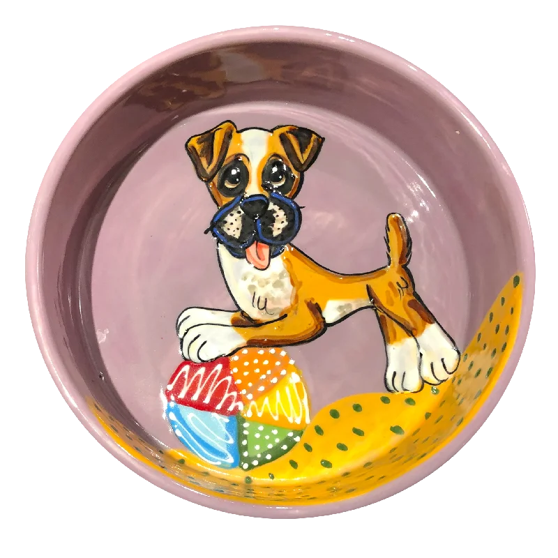 Hand-Painted Boxer Dog Bowl by Debby Carman