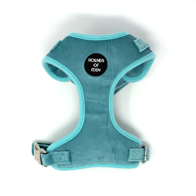 Tiffany's - Light Teal Velvet Dog Harness with Silver Metal Hardware