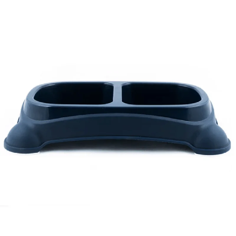 M Pets Plastic Double Bowl for Dogs (Blue)