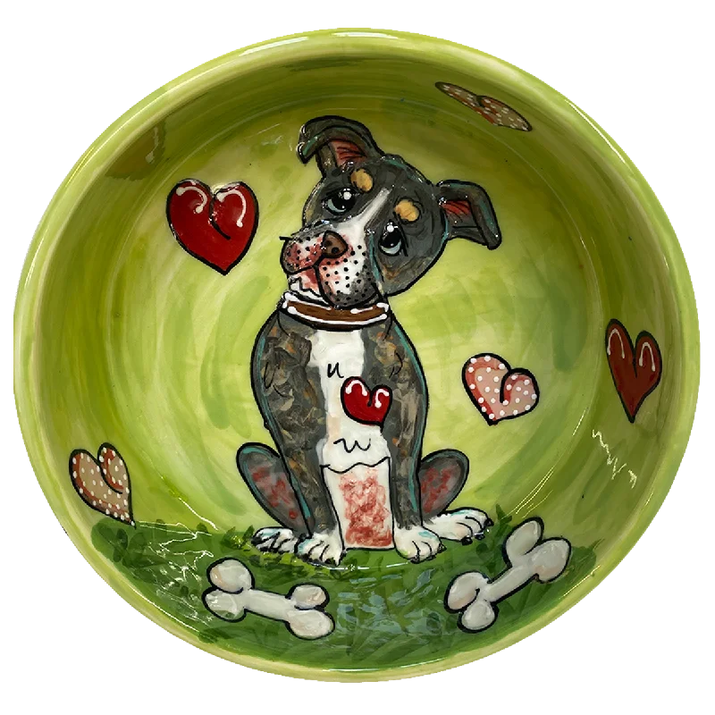 Pitbull Hand-Painted on Ceramic Bowl by Debby Carman