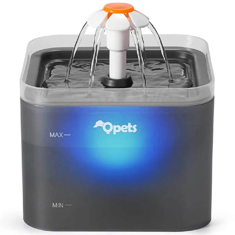 QPets Automatic Water Fountain with LED Light for Pets (Grey)