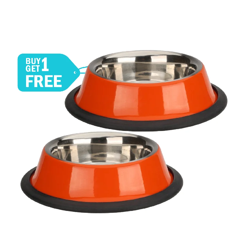 Skatrs Anti Skid Glossy Bowl for Dogs and Cats (Orange) (Buy 1 Get 1)