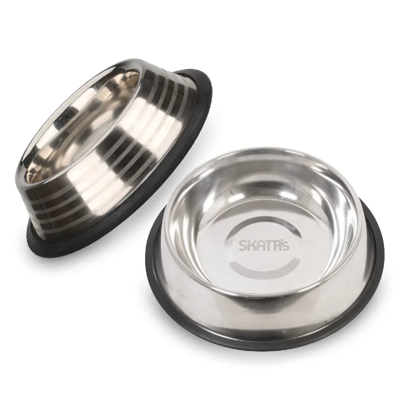 Skatrs Anti Skid Stainless Steel Striped Bowl and Stainless Steel Striped Bowl for Dogs and Cats Combo