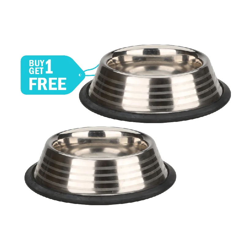 Skatrs Anti Skid Stainless Steel Striped Bowl for Dogs and Cats (Buy 1 Get 1)