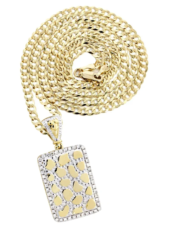 10K Yellow Gold Nugget Dog Tag Diamond Necklace  | 0.84 Carats