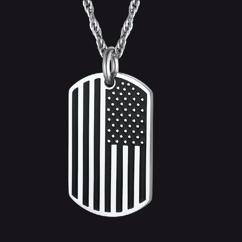 Engraved 4th of July  Necklace American Flag Dog Tag For Men