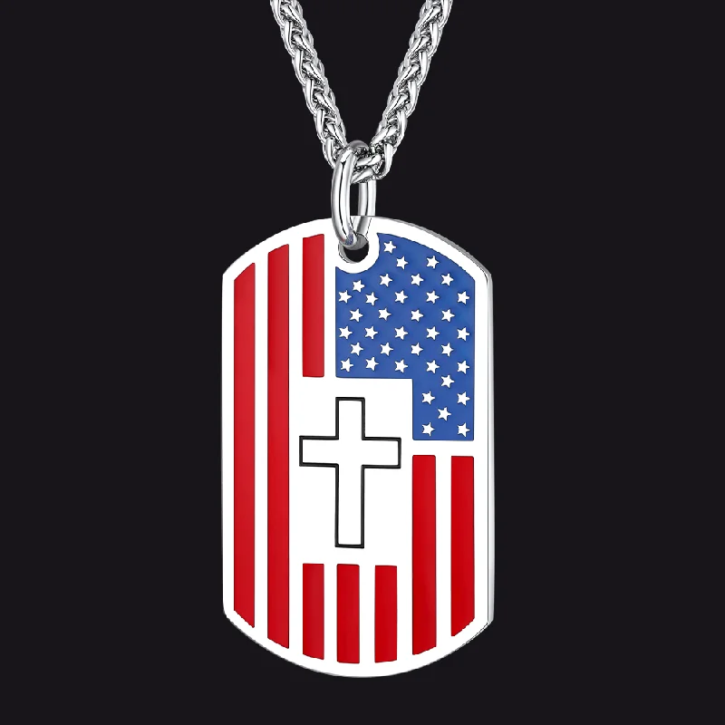 Custom American Flag Cross Dog Tag Necklace