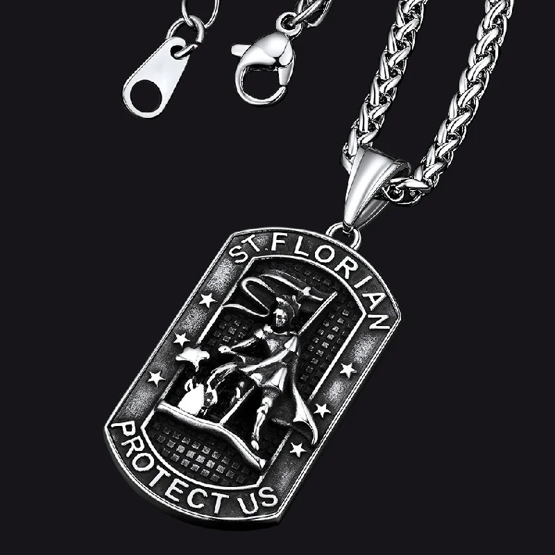 Engraved  Saint Florian Dog Tag Necklace Firefighters Necklace