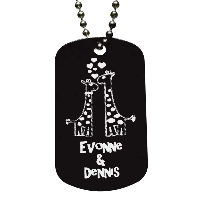 Giraffe Couple in Love Dog Tag Necklace with Free Customization