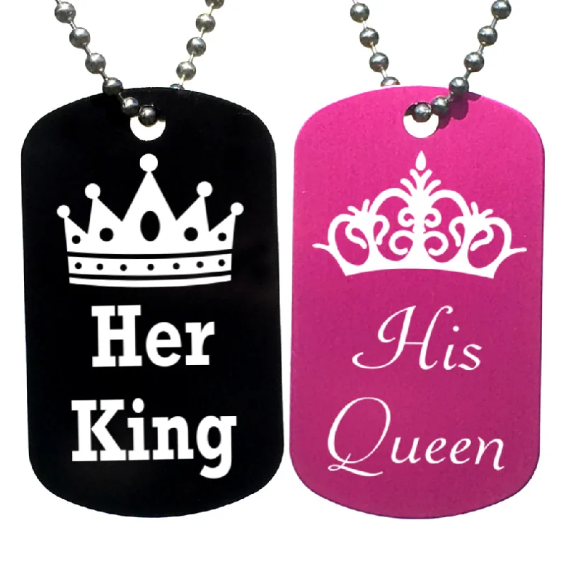 Her King & His Queen Dog Tag Necklaces (Pair)