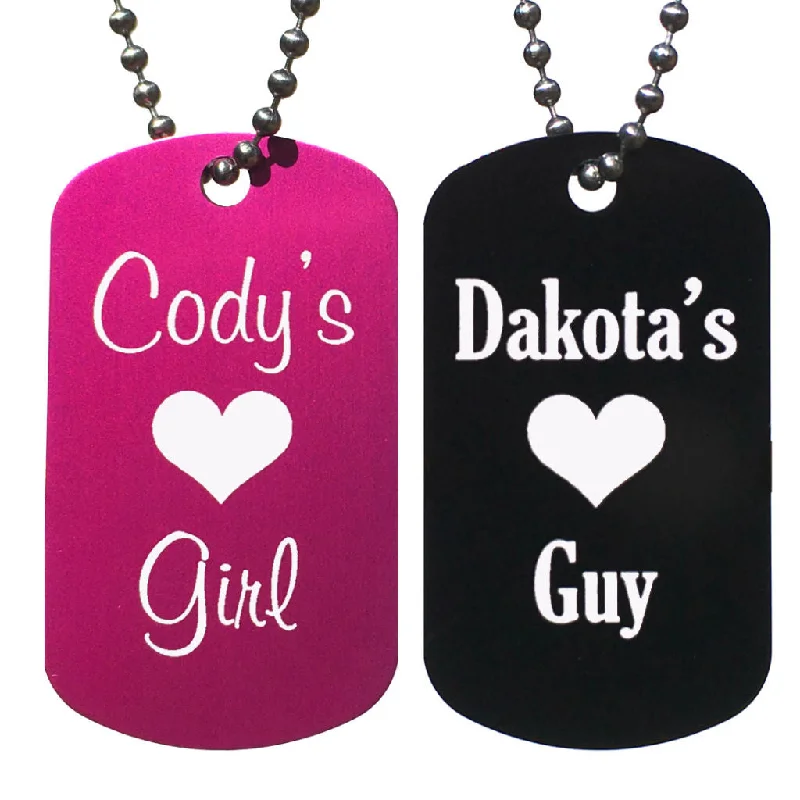 His Girl and Her Guy Personalized with Your Names Dog Tag Necklaces (Pair)