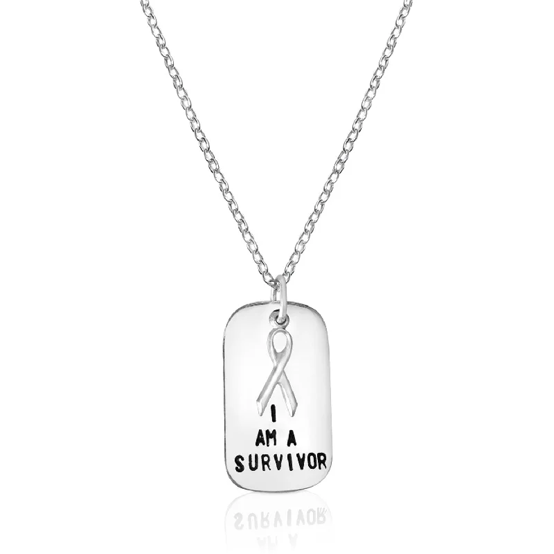 I am a Survivor - Inspirational Dog Tag Cancer Necklace