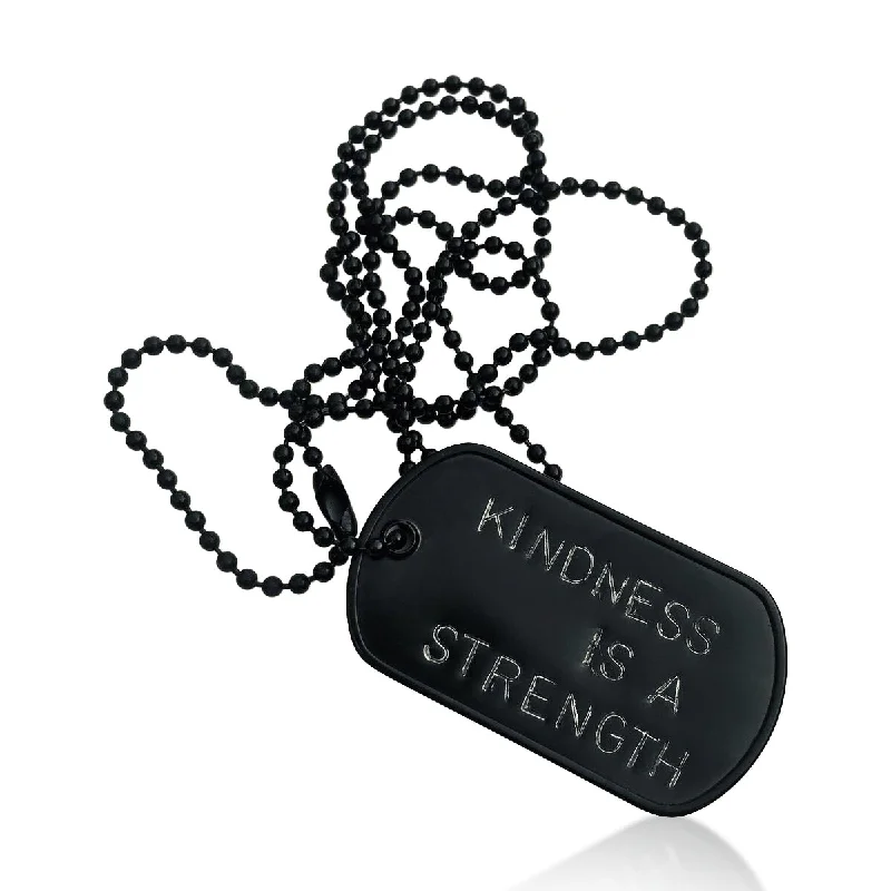 Kindness is a Strength Black Dog Tag Necklace, Kindness Wins Jewelry for Men