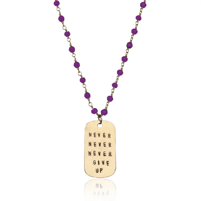 Never Give Up Amethyst Dog Tag Necklace (GF)