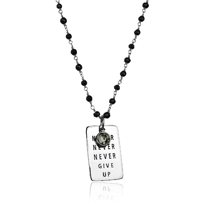 Never Give Up Pyrite Dog Tag Necklace