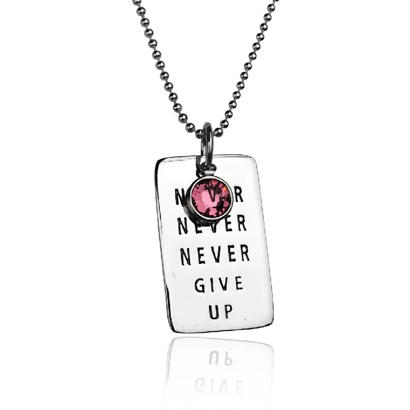 Never Give Up Sterling Silver Necklace with Swarovski Crystal