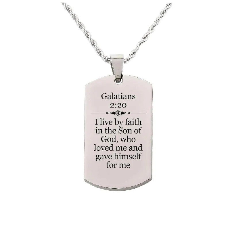 Solid Stainless Steel Scripture Tag Necklace, 5 Colors, Galatians 2:20